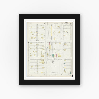 Old map wall art mockup — black gallery frame with white mat — Sanborn Fire Insurance Map from Chillicothe, Peoria County, Illinois (1893), Sheet #0004