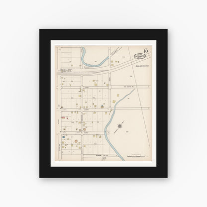 Old map wall art mockup — black gallery frame with white mat — Sanborn Fire Insurance Map from New Braunfels, Comal County, Texas (1922), Sheet #0010