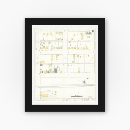 Old map wall art mockup — black gallery frame with white mat — Sanborn Fire Insurance Map from Coalinga, Fresno County, California (1909), Sheet #0008