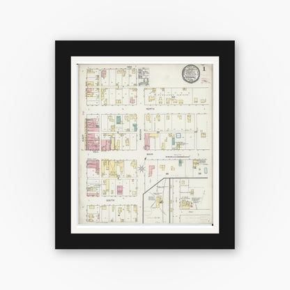 Old map wall art mockup — black gallery frame with white mat — Sanborn Fire Insurance Map from Carbondale, Jackson County, Illinois (1893) - Complete Map Set