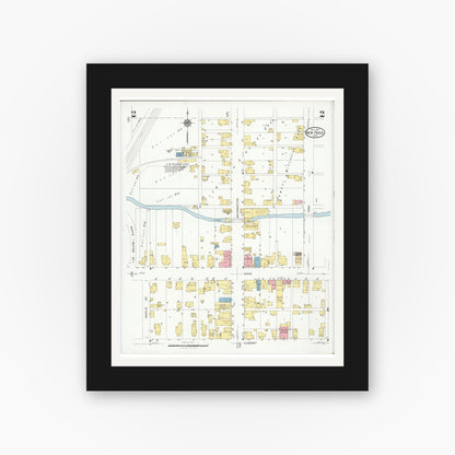 Old map wall art mockup — black gallery frame with white mat — Sanborn Fire Insurance Map from New Paris, Preble County, Ohio (1927), Sheet #0002