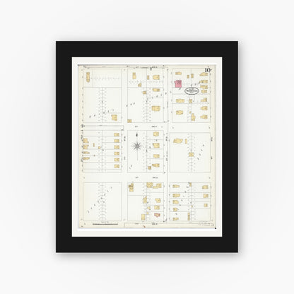 Old map wall art mockup — black gallery frame with white mat — Sanborn Fire Insurance Map from Moorhead, Clay County, Minnesota (1906), Sheet #0010