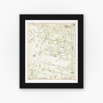Old map wall art mockup — black gallery frame with white mat — Sanborn Fire Insurance Map from Nantucket, Nantucket County, Massachusetts (1892), Sheet #0010