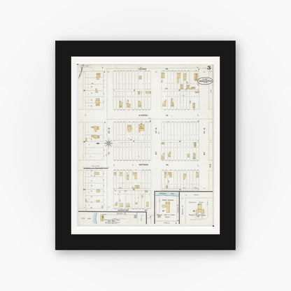 Old map wall art mockup — black gallery frame with white mat — Sanborn Fire Insurance Map from Grand Rapids, Itasca County, Minnesota (1897), Sheet #0003