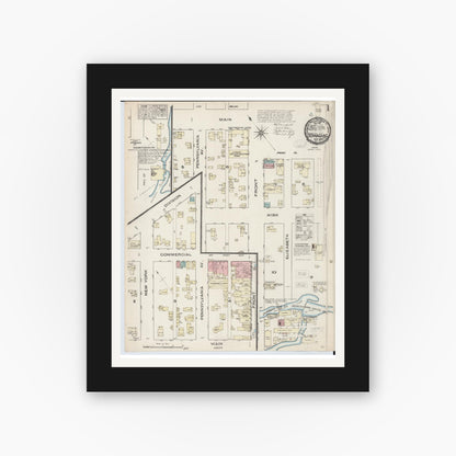 Old map wall art mockup — black gallery frame with white mat — Sanborn Fire Insurance Map from Dowagiac, Cass County, Michigan (1884) - Complete Map Set