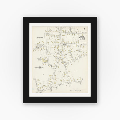 Old map wall art mockup — black gallery frame with white mat — Sanborn Fire Insurance Map from Abington, Plymouth County, Massachusetts (1915), Sheet #0005
