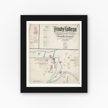 Old map wall art mockup — black gallery frame with white mat — Sanborn Fire Insurance Map from Trinity College, Randolph County, North Carolina (1885) - Complete Map Set