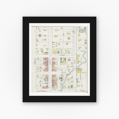 Old map wall art mockup — black gallery frame with white mat — Sanborn Fire Insurance Map from Spring Valley, Fillmore County, Minnesota (1894), Sheet #0002