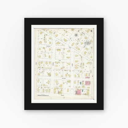 Old map wall art mockup — black gallery frame with white mat — Sanborn Fire Insurance Map from Eldorado, Saline County, Illinois (1907), Sheet #0002