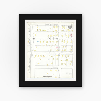 Old map wall art mockup — black gallery frame with white mat — Sanborn Fire Insurance Map from Eldora, Hardin County, Iowa (1915), Sheet #0004