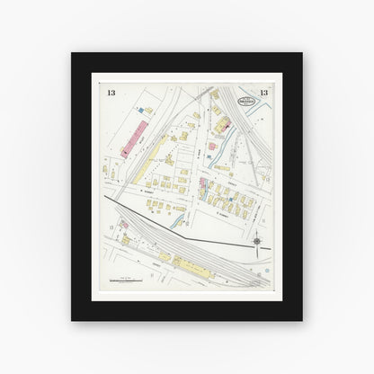 Old map wall art mockup — black gallery frame with white mat — Sanborn Fire Insurance Map from Ann Arbor, Washtenaw County, Michigan (1925), Sheet #0013