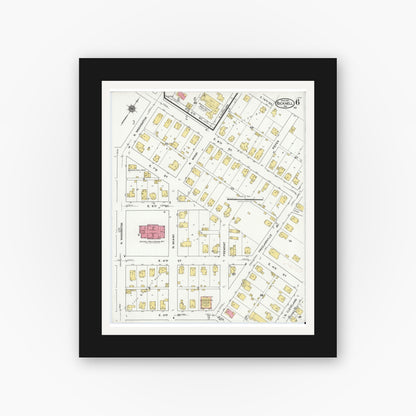 Old map wall art mockup — black gallery frame with white mat — Sanborn Fire Insurance Map from Bicknell, Knox County, Indiana (1921), Sheet #0006