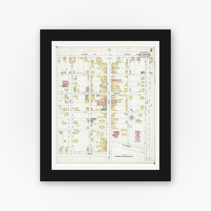 Old map wall art mockup — black gallery frame with white mat — Sanborn Fire Insurance Map from Columbiana, Columbiana County, Ohio (1901), Sheet #0002