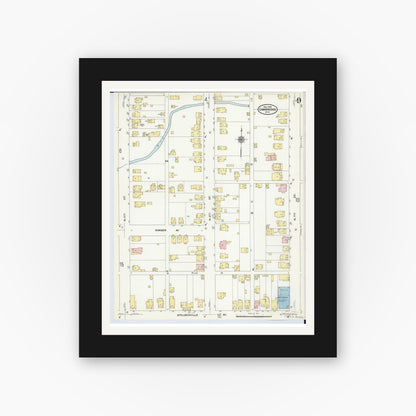 Old map wall art mockup — black gallery frame with white mat — Sanborn Fire Insurance Map from Cambridge, Guernsey County, Ohio (1909), Sheet #0009
