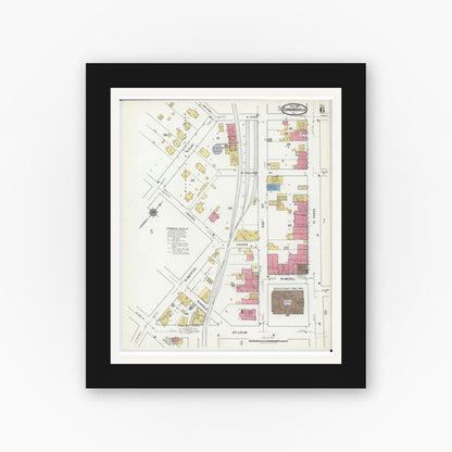 Old map wall art mockup — black gallery frame with white mat — Sanborn Fire Insurance Map from Edwardsville, Madison County, Illinois (1921), Sheet #0006
