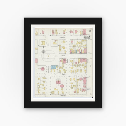 Old map wall art mockup — black gallery frame with white mat — Sanborn Fire Insurance Map from Marshall, Calhoun County, Michigan (1893), Sheet #0002