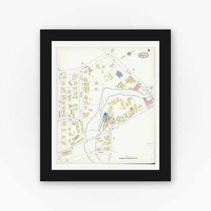 Old map wall art mockup — black gallery frame with white mat — Sanborn Fire Insurance Map from Granville, Washington County, New York (1912), Sheet #0009