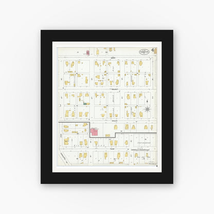 Old map wall art mockup — black gallery frame with white mat — Sanborn Fire Insurance Map from Frankton, Madison County, Indiana (1900), Sheet #0004