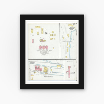 Old map wall art mockup — black gallery frame with white mat — Sanborn Fire Insurance Map from Appleton, Outagamie County, Wisconsin (1901), Sheet #0038