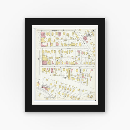 Old map wall art mockup — black gallery frame with white mat — Sanborn Fire Insurance Map from Nelsonville, Athens County, Ohio (1900), Sheet #0005