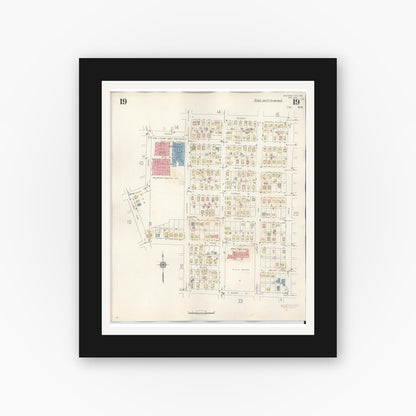 Old map wall art mockup — black gallery frame with white mat — Sanborn Fire Insurance Map from Michigan City, La Porte County, Indiana (1948), Sheet #0019