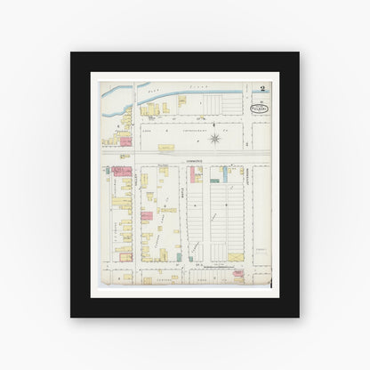 Old map wall art mockup — black gallery frame with white mat — Sanborn Fire Insurance Map from Pulaski, Pulaski County, Virginia (1894), Sheet #0002