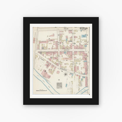 Old map wall art mockup — black gallery frame with white mat — Sanborn Fire Insurance Map from Chester, Delaware County, Pennsylvania (1885), Sheet #0009