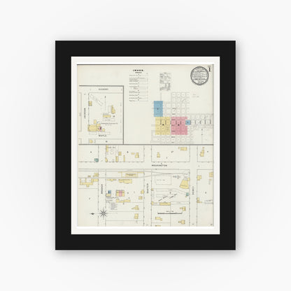 Old map wall art mockup — black gallery frame with white mat — Sanborn Fire Insurance Map from Lancaster, Grant County, Wisconsin (1894) - Complete Map Set