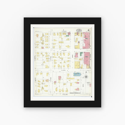 Old map wall art mockup — black gallery frame with white mat — Sanborn Fire Insurance Map from Saint Johns, Clinton County, Michigan (1908), Sheet #0004