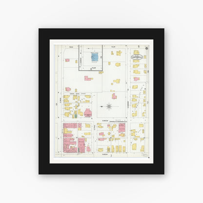 Old map wall art mockup — black gallery frame with white mat — Sanborn Fire Insurance Map from Crawfordsville, Montgomery County, Indiana (1902), Sheet #0006