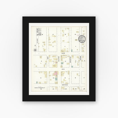 Old map wall art mockup — black gallery frame with white mat — Sanborn Fire Insurance Map from Middletown, Lake County, California (1890), Sheet #0001