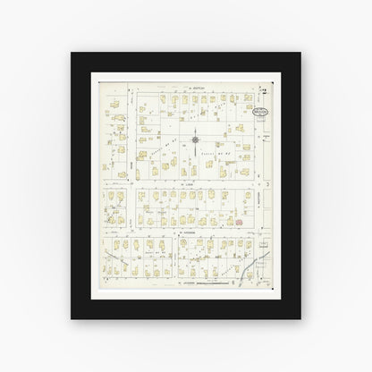 Old map wall art mockup — black gallery frame with white mat — Sanborn Fire Insurance Map from Mexico, Audrain County, Missouri (1914), Sheet #0002