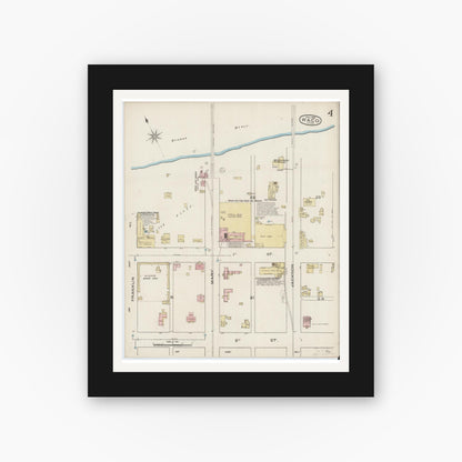 Old map wall art mockup — black gallery frame with white mat — Sanborn Fire Insurance Map from Waco, McLennan County, Texas (1885), Sheet #0004