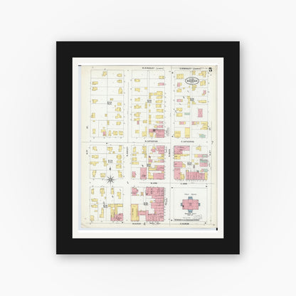 Old map wall art mockup — black gallery frame with white mat — Sanborn Fire Insurance Map from Ann Arbor, Washtenaw County, Michigan (1899), Sheet #0005