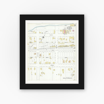 Old map wall art mockup — black gallery frame with white mat — Sanborn Fire Insurance Map from Durand, Pepin County, Wisconsin (1910), Sheet #0002