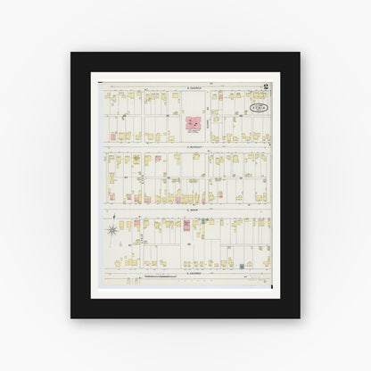 Old map wall art mockup — black gallery frame with white mat — Sanborn Fire Insurance Map from Xenia, Greene County, Ohio (1895), Sheet #0002