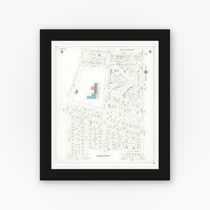 Old map wall art mockup — black gallery frame with white mat — Sanborn Fire Insurance Map from Osborn, Greene County, Ohio (1943), Sheet #0006