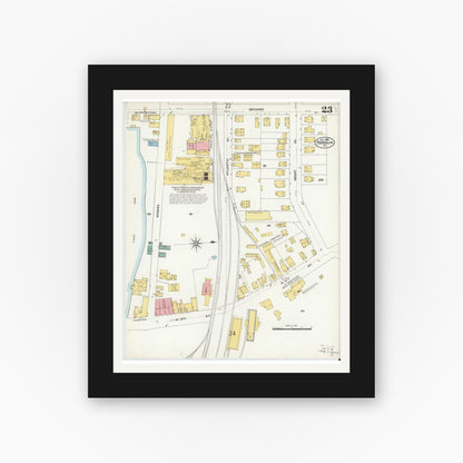 Old map wall art mockup — black gallery frame with white mat — Sanborn Fire Insurance Map from Franklin, Venango County, Pennsylvania (1906), Sheet #0023