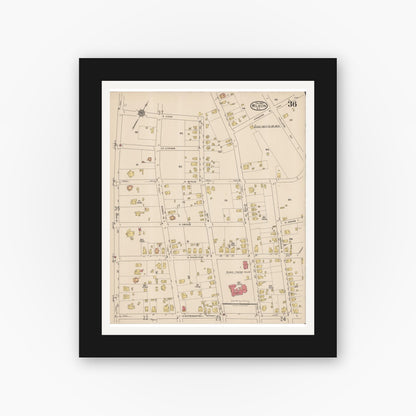 Old map wall art mockup — black gallery frame with white mat — Sanborn Fire Insurance Map from Wilson, Wilson County, North Carolina (1922), Sheet #0036