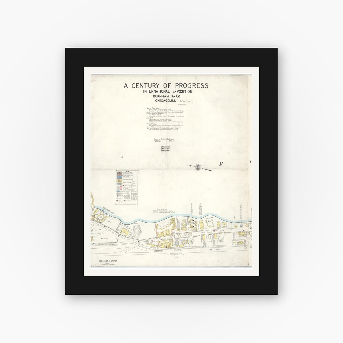 Old map wall art mockup — black gallery frame with white mat — Sanborn Fire Insurance Map from Chicago, Cook County, Illinois (Unknown), Sheet #0003