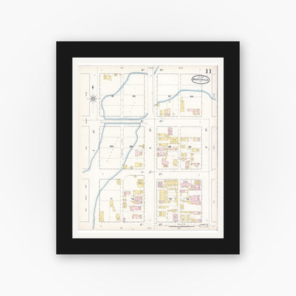 Old map wall art mockup — black gallery frame with white mat — Sanborn Fire Insurance Map from Marysville, Yuba County, California (1890), Sheet #0011