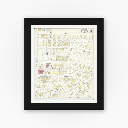 Old map wall art mockup — black gallery frame with white mat — Sanborn Fire Insurance Map from East Liverpool, Columbiana County, Ohio (1913), Sheet #0016