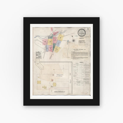Old map wall art mockup — black gallery frame with white mat — Sanborn Fire Insurance Map from Pleasanton, Alameda County, California (1943) - Complete Map Set