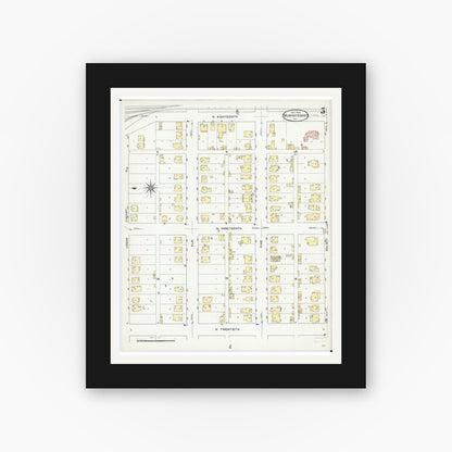 Old map wall art mockup — black gallery frame with white mat — Sanborn Fire Insurance Map from Murphysboro, Jackson County, Illinois (1909), Sheet #0005