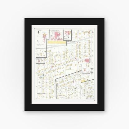 Old map wall art mockup — black gallery frame with white mat — Sanborn Fire Insurance Map from Newcomerstown, Tuscarawas County, Ohio (1933), Sheet #0004