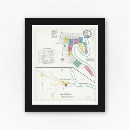 Old map wall art mockup — black gallery frame with white mat — Sanborn Fire Insurance Map from Orange, Orange County, Texas (1901), Sheet #0001