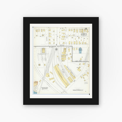 Old map wall art mockup — black gallery frame with white mat — Sanborn Fire Insurance Map from Red Jacket, Houghton County, Michigan (1908), Sheet #0008