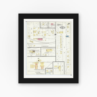 Old map wall art mockup — black gallery frame with white mat — Sanborn Fire Insurance Map from Barberton, Summit County, Ohio (1916), Sheet #0026