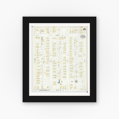 Old map wall art mockup — black gallery frame with white mat — Sanborn Fire Insurance Map from Holland, Ottawa County, Michigan (1908), Sheet #0022