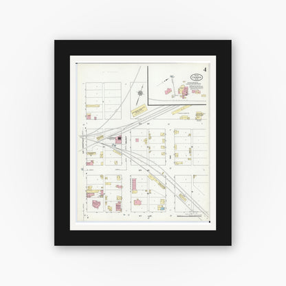 Old map wall art mockup — black gallery frame with white mat — Sanborn Fire Insurance Map from Chaska, Carver County, Minnesota (1911), Sheet #0004